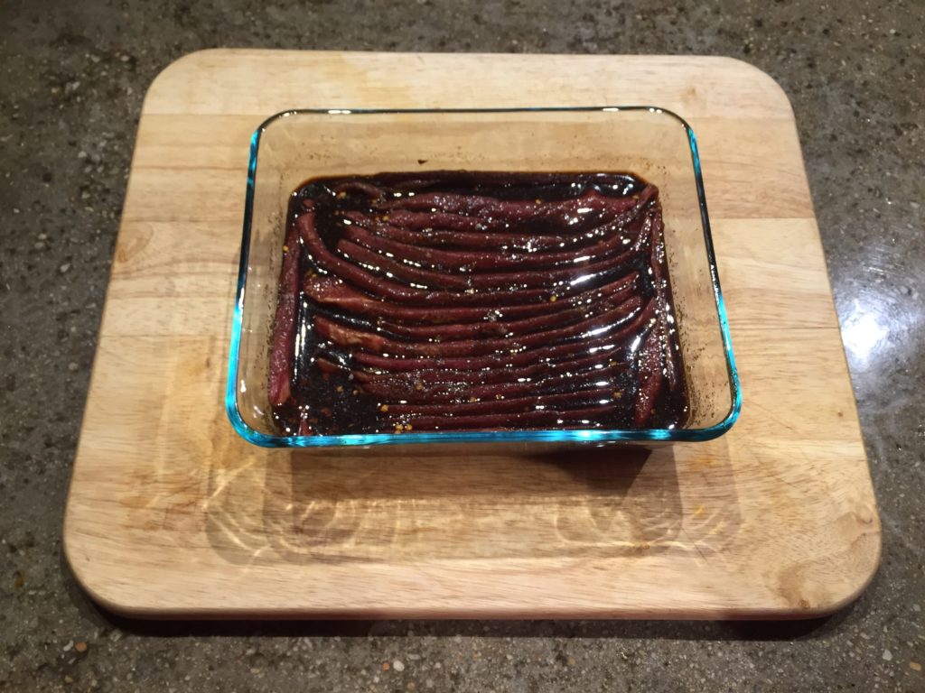Marinating beef jerky