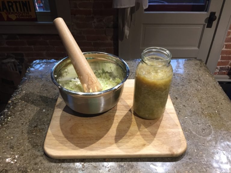 Making Sauerkraut With A Sauerkraut Masher Jerky, Pickles, and Beer